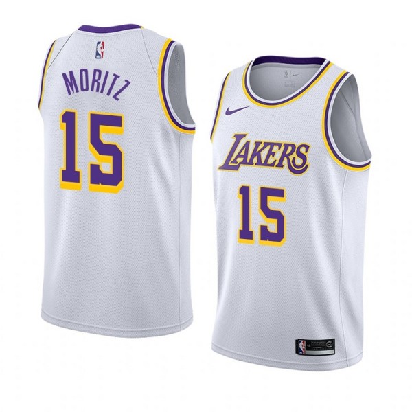NBA Men Los Angeles Lakers #15 MORITZ Retro White Round Neck Jersey High Quality Name and Number Print