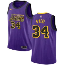 NBA Men Los Angeles Lakers Retro Purple with Black Lines #34 O'NEAL Round Neck Jersey High Quality Name and Number Print