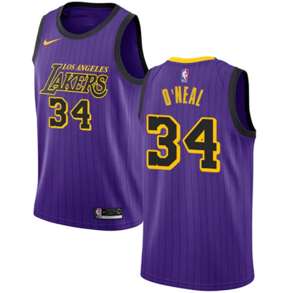 NBA Men Los Angeles Lakers Retro Purple with Black Lines #34 O'NEAL Round Neck Jersey High Quality Name and Number Print