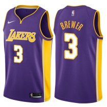 NBA Men Los Angeles Lakers Purple #3 BREWER V-neck Jersey High Quality Name and Number Print