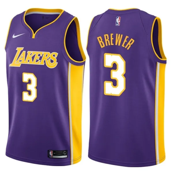 NBA Men Los Angeles Lakers Purple #3 BREWER V-neck Jersey High Quality Name and Number Print
