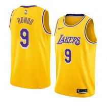 NBA Men Los Angeles Lakers Yellow Round Neck #9 RONDO Jersey High Quality Name and Number Print