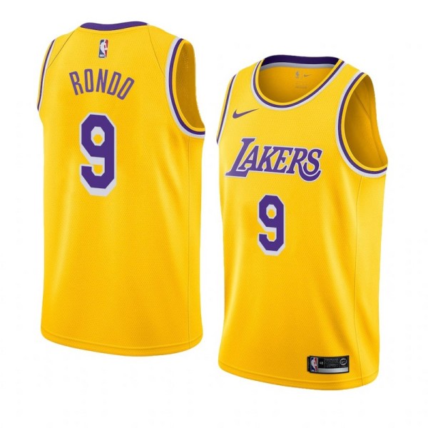 NBA Men Los Angeles Lakers Yellow Round Neck #9 RONDO Jersey High Quality Name and Number Print