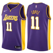 NBA Men Los Angeles Lakers Purple #11 LOPEZ. V-neck Jersey High Quality Name and Number Print