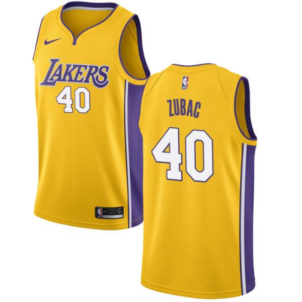 NBA Men Los Angeles Lakers #40 ZUBAC Yellow V-neck Jersey High Quality Name and Number Print