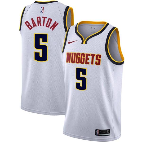 NBA Men Denver Nuggets White #5 BARTON Jersey High Quality Name and Number Print