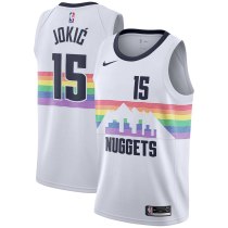 NBA Men Denver Nuggets White City #15 JOKIC Jersey High Quality Name and Number Print
