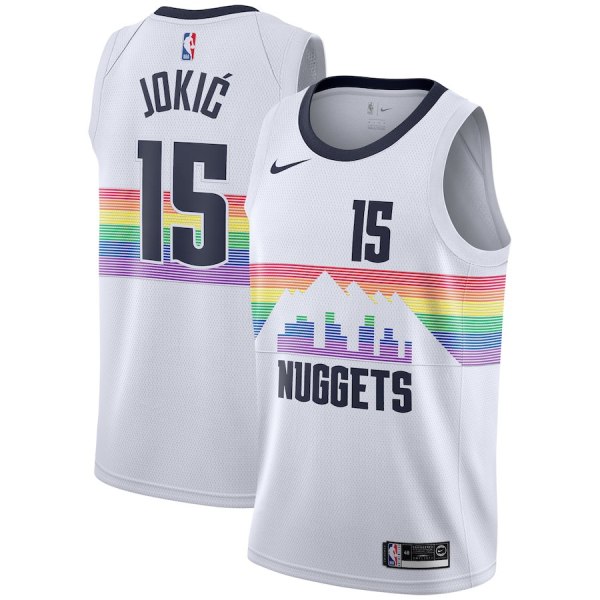 NBA Men Denver Nuggets White City #15 JOKIC Jersey High Quality Name and Number Print