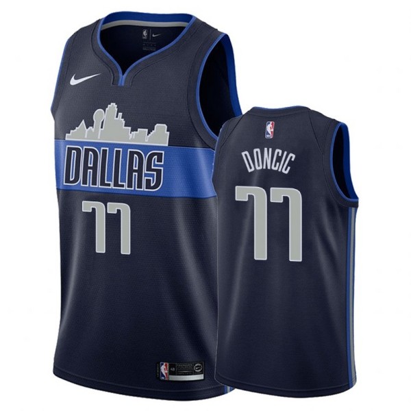 NBA Men Dallas Mavericks Dark Blue with Snow Mountain #77 DONCIC Jersey High Quality Name and Number Print