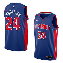 NBA Men Detroit Pistons Blue #24 MORELAND Jersey High Quality Name and Number Print