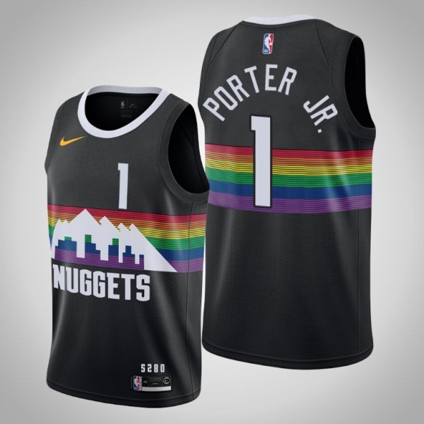 NBA Men Denver Nuggets Black City #1 PORTER JR Jersey High Quality Name and Number Print