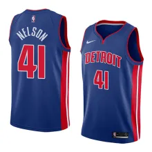 NBA Men Detroit Pistons Blue #41 NELSON Jersey High Quality Name and Number Print