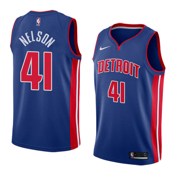 NBA Men Detroit Pistons Blue #41 NELSON Jersey High Quality Name and Number Print