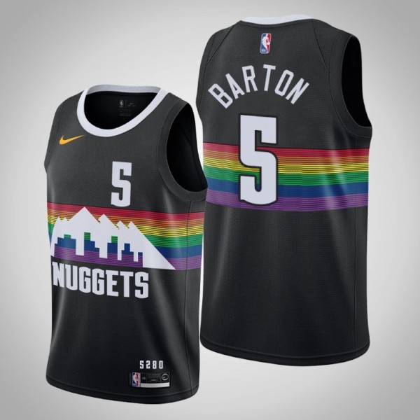 NBA Men Denver Nuggets Black City #5 BARTON Jersey High Quality Name and Number Print