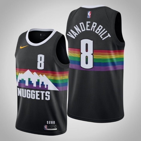 NBA Men Denver Nuggets Black City #8 VANDERBILT Jersey High Quality Name and Number Print