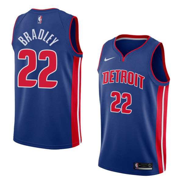 NBA Men Detroit Pistons Blue #22 BRADLEY Jersey High Quality Name and Number Print