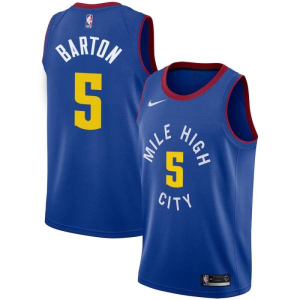 NBA Men Denver Nuggets Blue City #5 BARTON Jersey High Quality Name and Number Print