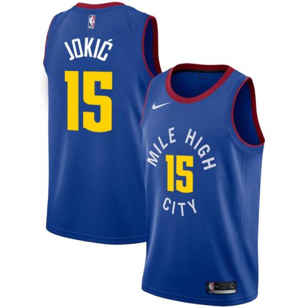 NBA Men Denver Nuggets Blue City #15 JOKIC Jersey High Quality Name and Number Print