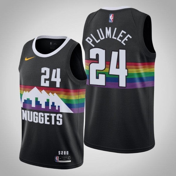 NBA Men Denver Nuggets Black City #24 PLUMLEE Jersey High Quality Name and Number Print