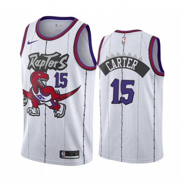 NBA Men Toronto Raptors Classical White #15 CARTER Jersey with Drangon High Quality Name and Number Print