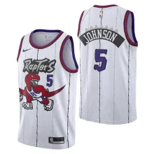 NBA Men Toronto Raptors Classical White #5 JOHNSON Jersey with Drangon High Quality Name and Number Print
