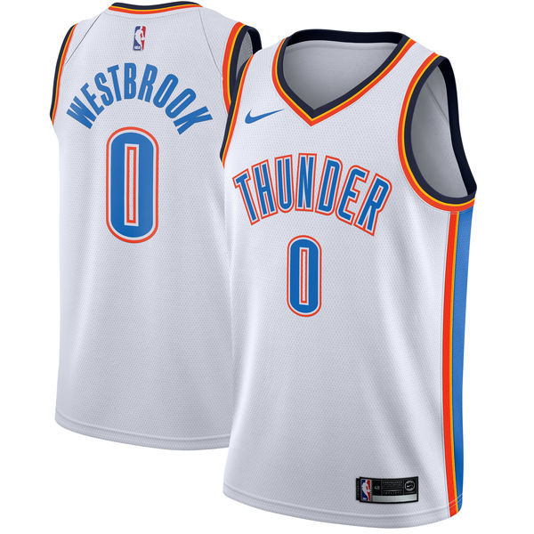 NBA Men Oklahoma City Thunder White #0 WESTBROOK Jersey High Quality Name and Number Print