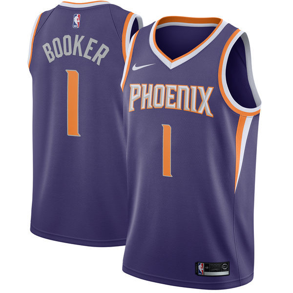 NBA Men Phoenix Suns Purple #1 BOOKER Jersey High Quality Name and Number Print