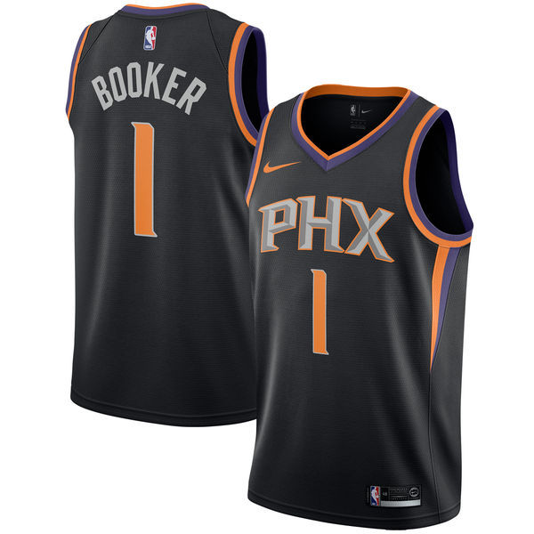 NBA Men Phoenix Suns Black #1 BOOKER Jersey High Quality Name and Number Print