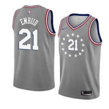 NBA Men Philadelphia 76ers Grey City #21 EMBIID Jersey High Quality Name and Number Print