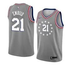 NBA Men Philadelphia 76ers Grey City #21 EMBIID Jersey High Quality Name and Number Print