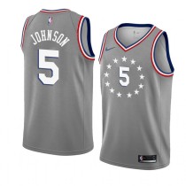 NBA Men Philadelphia 76ers Grey City #5 JOHNSON Jersey High Quality Name and Number Print