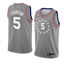 NBA Men Philadelphia 76ers Grey City #5 JOHNSON Jersey High Quality Name and Number Print