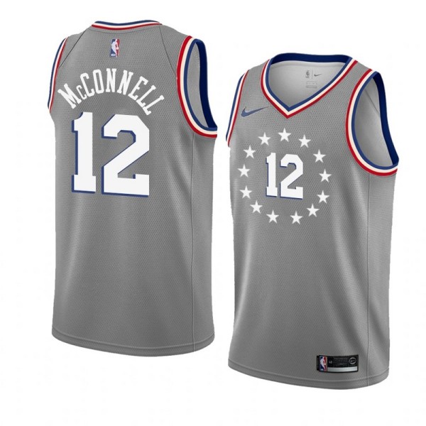 NBA Men Philadelphia 76ers Grey City #12 McCONNELL Jersey High Quality Name and Number Print