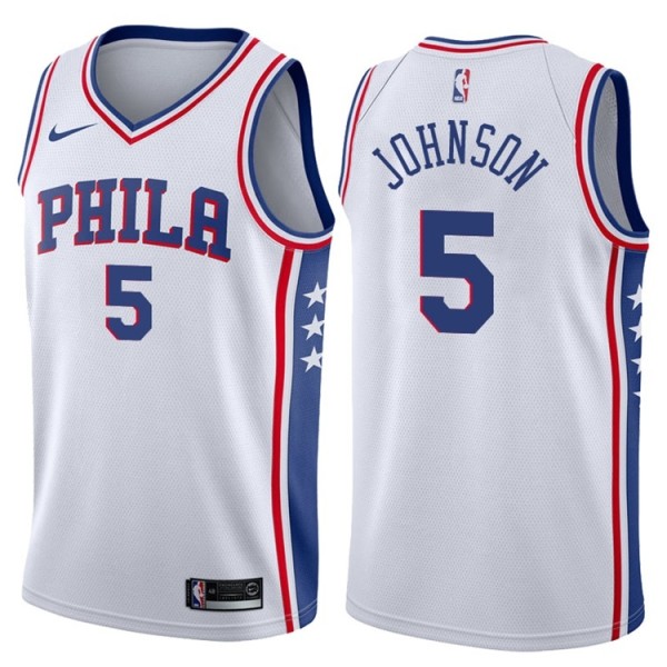 NBA Men Philadelphia 76ers White #5 JOHNSON Jersey High Quality Name and Number Print