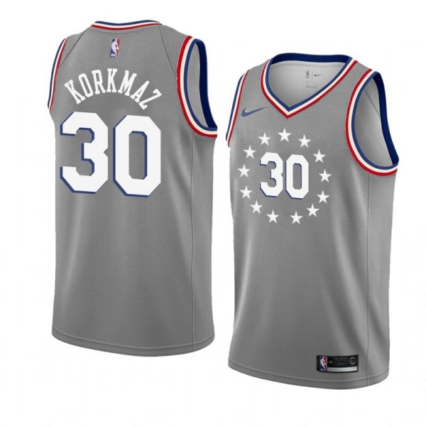 NBA Men Philadelphia 76ers Grey City #30 KORKMAZ Jersey High Quality Name and Number Print