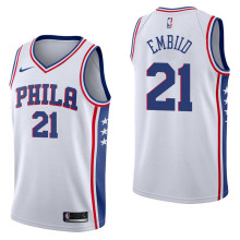 NBA Men Philadelphia 76ers White #21 EMBILD Jersey High Quality Name and Number Print