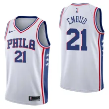 NBA Men Philadelphia 76ers White #21 EMBILD Jersey High Quality Name and Number Print
