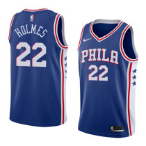 NBA Men Philadelphia 76ers Blue #22 HOLMES Jersey High Quality Name and Number Print