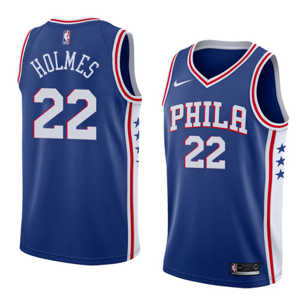 NBA Men Philadelphia 76ers Blue #22 HOLMES Jersey High Quality Name and Number Print
