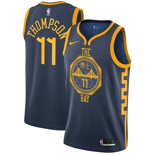 NBA Men Golden State Warriors Navy #11 THOMPSON Jersey High Quality Name and Number Print