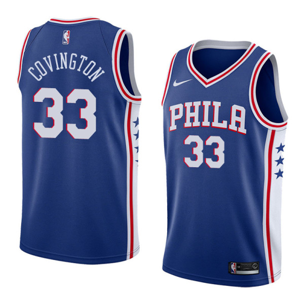 NBA Men Philadelphia 76ers Blue #33 COVINGTON Jersey High Quality Name and Number Print