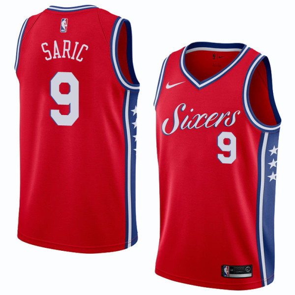 NBA Men Philadelphia 76ers Red #9 SARIC Jersey High Quality Name and Number Print