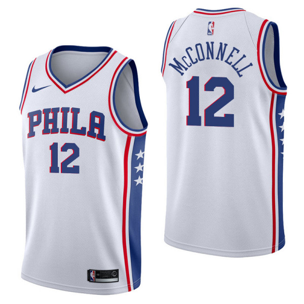 NBA Men Philadelphia 76ers White #12 McCONNELL Jersey High Quality Name and Number Print