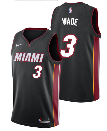 NBA Men Miami Heat Black #3 WADE Jersey High Quality Name and Number Print