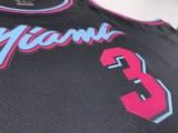 NBA Men Miami Heat Black City #3 WADE Jersey High Quality Name and Number Print