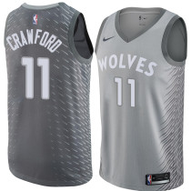 NBA Men Minnesota Timberwolves Grey City #11 CRAWFORD Jersey High Quality Name and Number Print