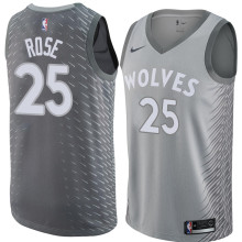NBA Men Minnesota Timberwolves Grey City #25 ROSE Jersey High Quality Name and Number Print
