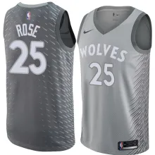 NBA Men Minnesota Timberwolves Grey City #25 ROSE Jersey High Quality Name and Number Print