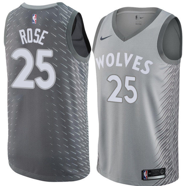 NBA Men Minnesota Timberwolves Grey City #25 ROSE Jersey High Quality Name and Number Print