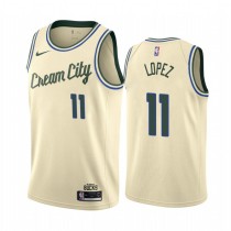 NBA Men Milwaukee Bucks Beige City #11 LOPEZ Jersey High Quality Name and Number Print